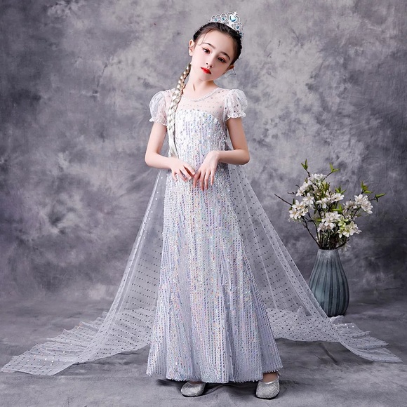 Frozen Elsa Sparkly Costume Dress long cape - Picture 4 of 12